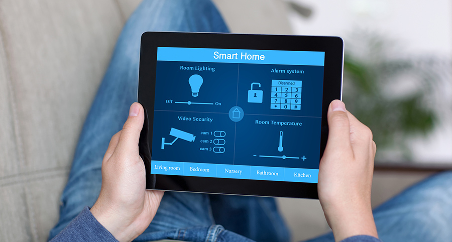 The ability to access and control security components from a mobile device is one of the top smart home trends in Naperville. Close-up of smart home security app.